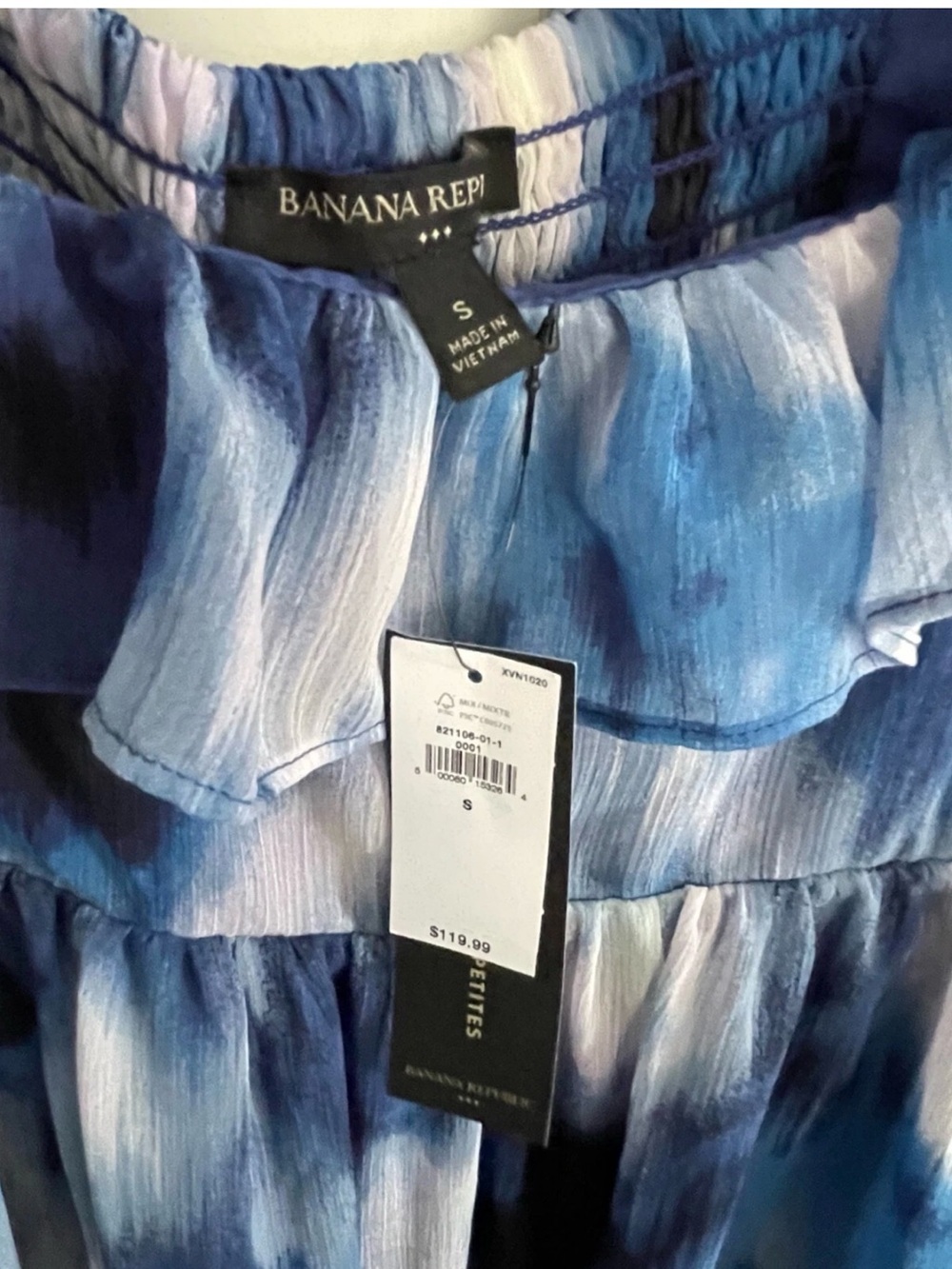 Banana Republic Blue Watercolor Ruffle Maxi Dress with Tie Back S - Picture 3 of 3